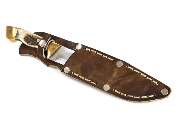 Coltello da caccia e guaina in pelle — Foto Stock