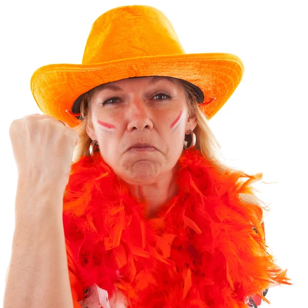 Angry Dutch female soccer suporter — Stock Photo, Image