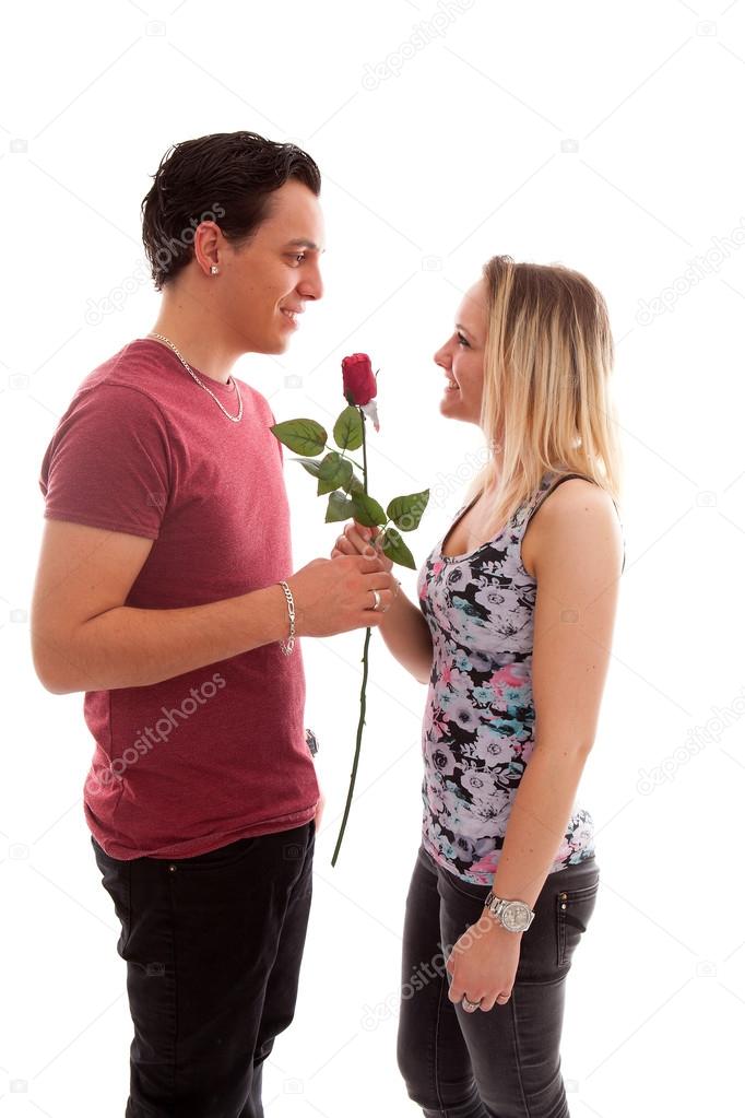 Girl is happy with rose giving by boyfriend