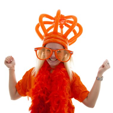 Young woman as Dutch orange supporter with crown clipart