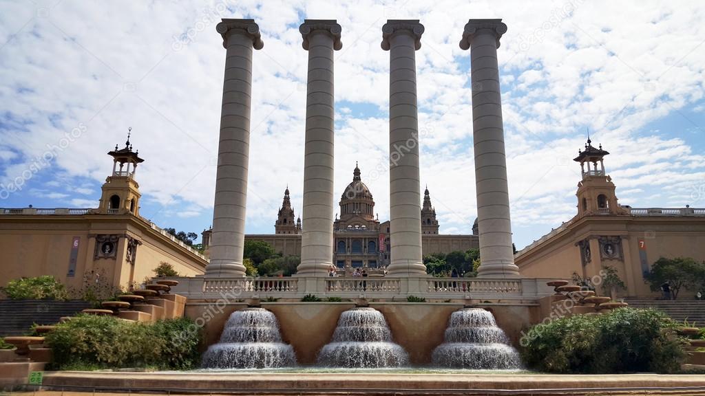 Magic fountain and Palau Nacional Montjuic in Barcelona, Spain.