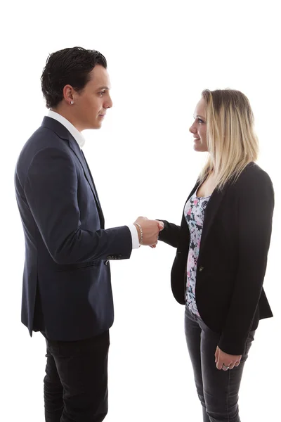 Businessman is shaking young woman hand — Stock Photo, Image