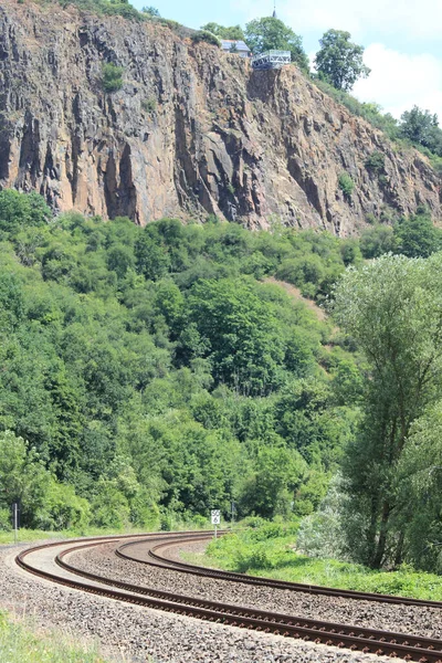 Algunas Vías Del Ferrocarril Conducen Través Paisaje Natural — Foto de Stock