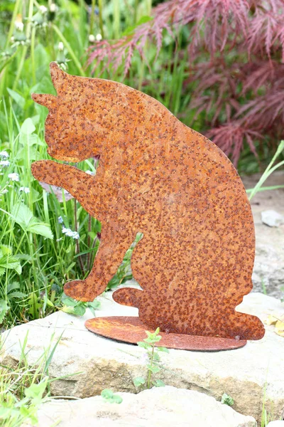 Cat Made Rusted Metal Placed Decoration Garden — Stock Photo, Image