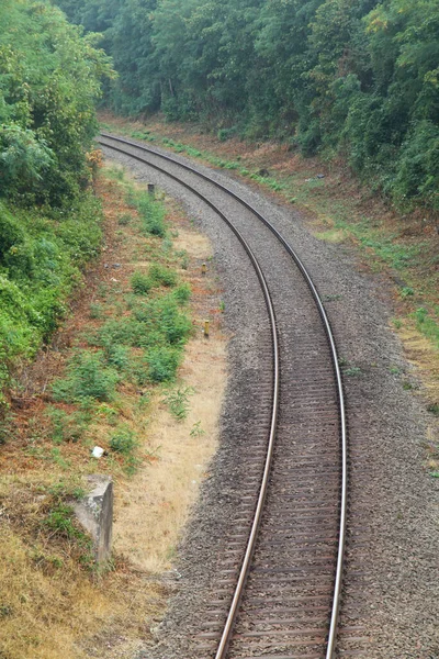 自然景観の中を走る鉄道線路 ストック写真