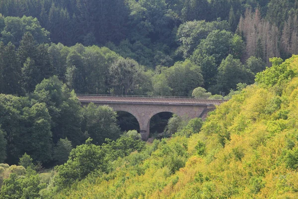 Construiu Uma Ponte Arco Pedra Sobre Vale Verde — Fotografia de Stock