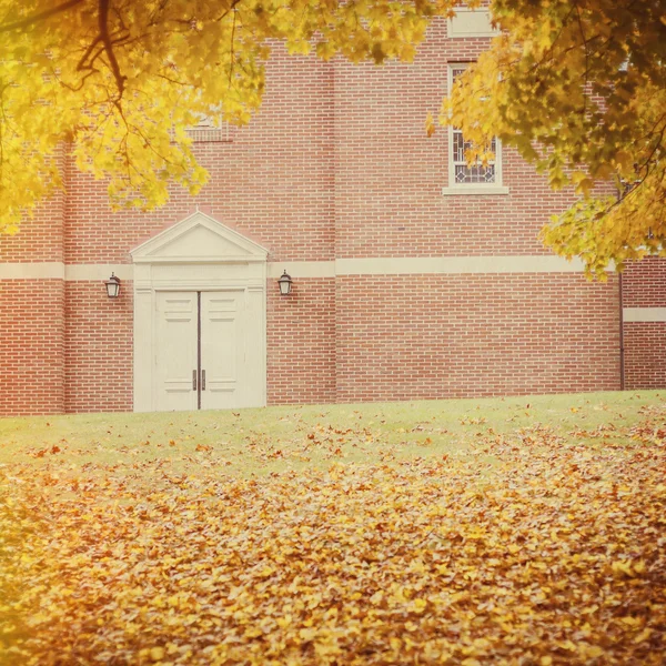 Edificio in mattoni in autunno, stile instagram — Foto Stock
