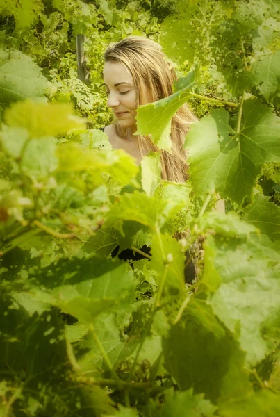 Ung kvinna i vingården — Stockfoto
