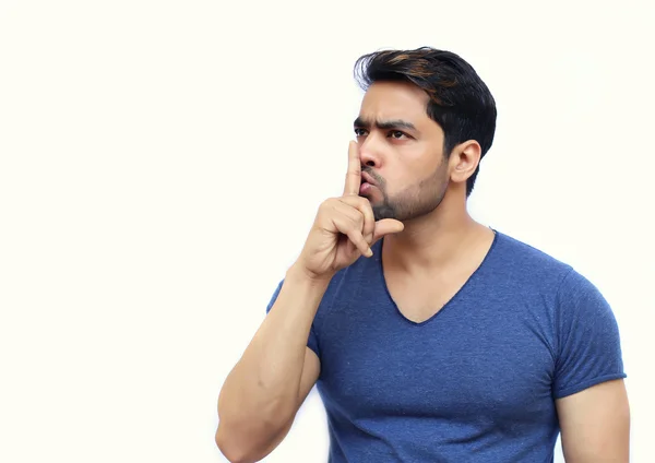 Young Indian suited man with a gesture of shh — Stock Photo, Image