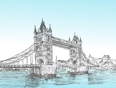 El Drawn kroki çizimi Tower Bridge, Londra, İngiltere. Vect