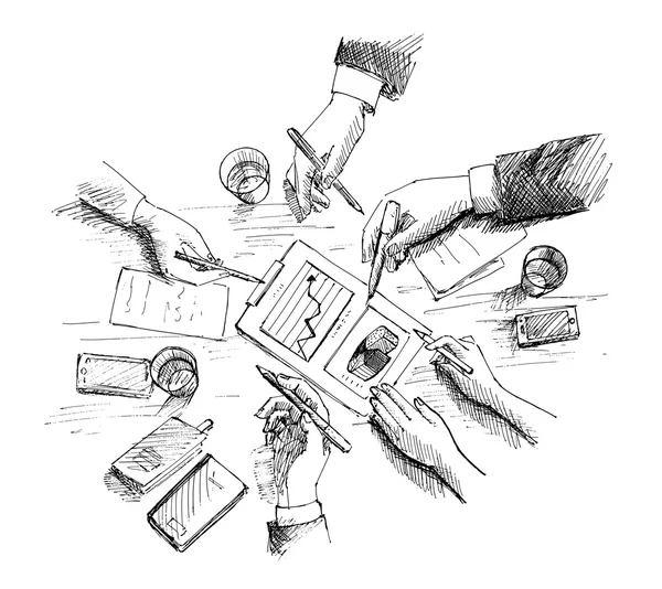 Рука Малюнок Векторні ілюстрації корпоративної зустрічі, планування — стоковий вектор