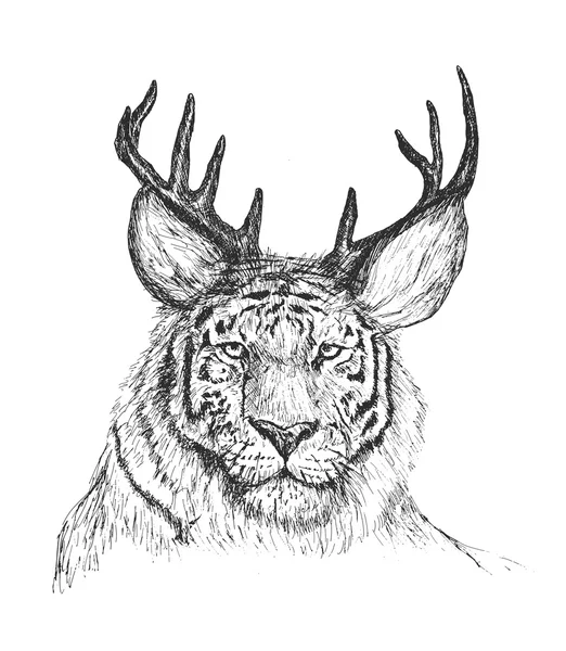 Psychodeliczny szkicu odręcznego ilustracja twarz tygrys z de — Wektor stockowy