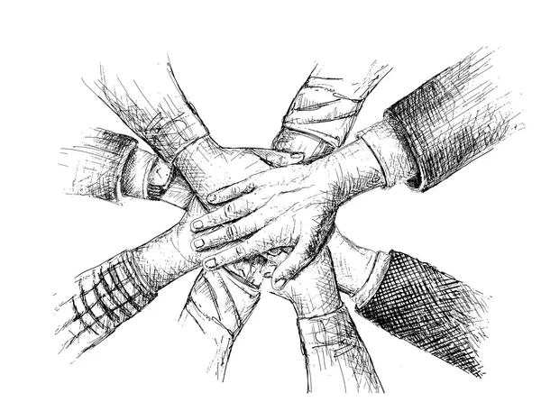Unidade de mãos esboço ilustração vetorial — Vetor de Stock
