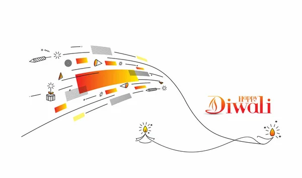 Öllampe Diya Text Des Glücklichen Diwali Festivals Line Art Vector — Stockvektor