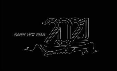 Mutlu yıllar 2021 Metin Tasarım Paterni, Vektör illüstrasyonu.