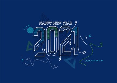 Mutlu yıllar 2021 Metin Tasarım Paterni, Vektör illüstrasyonu.