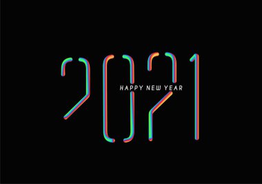 Mutlu yıllar 2021 Metin Tasarım Paterni, Vektör illüstrasyonu.