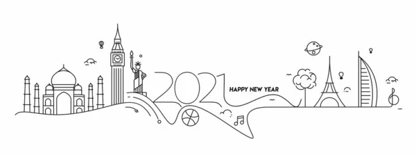 Feliz Año Nuevo 2021 Diseño Tipografía Texto Para Póster Viaje — Vector de stock