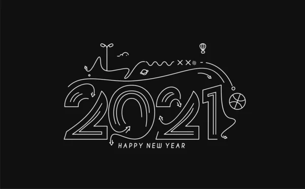 Frohes Neues Jahr 2021 Text Typografie Design Patter Vektorillustration — Stockvektor