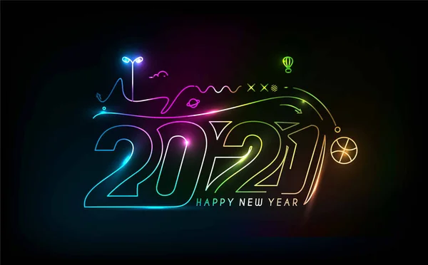 Bonne Année 2021 Éclairage Texte Typographie Design Patter Illustration Vectorielle — Image vectorielle