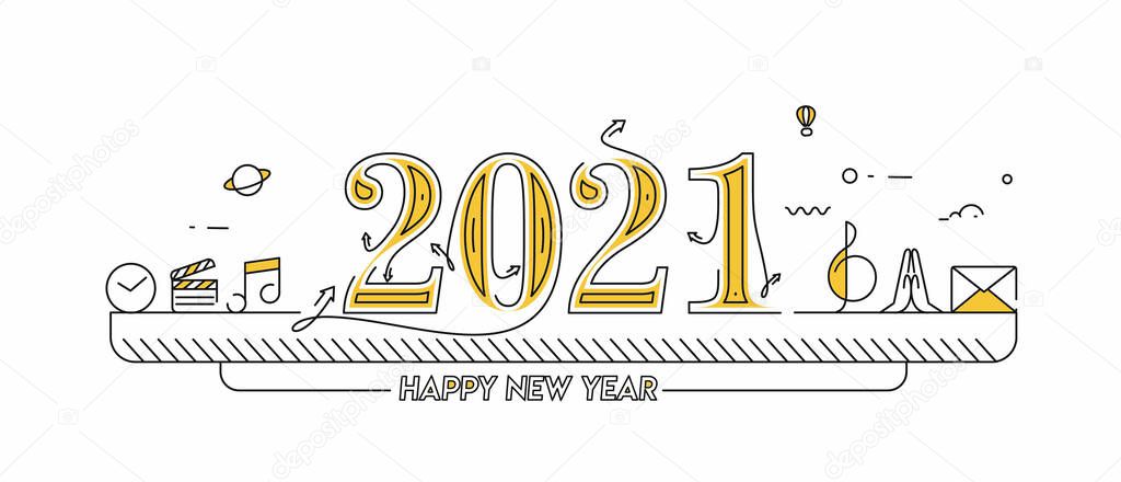 Happy New Year 2021 Text Typography Design Patter, Vector illustration.