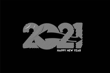 Mutlu yıllar 2021 Metin Tasarım posteri, Vektör illüstrasyonu.