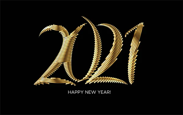 Szczęśliwego Nowego Roku 2021 Złoty Tekst Typografia Projekt Plakat Wektor — Wektor stockowy