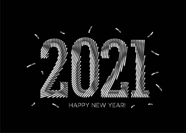Feliz Año Nuevo 2021 Silver Text Typography Design Poster Vector — Archivo Imágenes Vectoriales