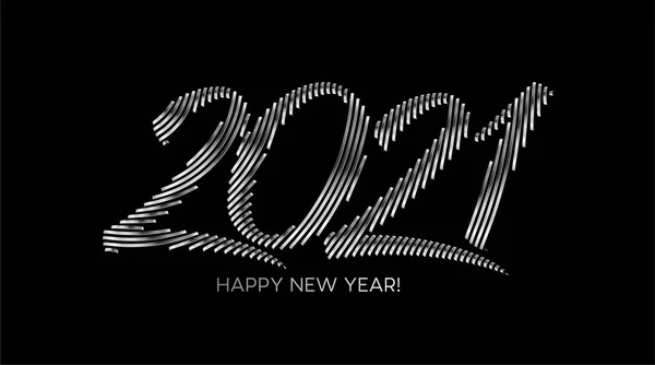 Gelukkig Nieuwjaar 2021 Silver Text Typografie Ontwerp Poster Vector Illustratie — Stockvector