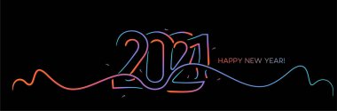 Mutlu yıllar 2021 Metin Tasarım posteri, Vektör illüstrasyonu.