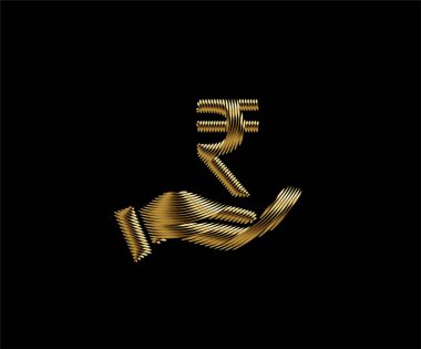 Rupi altın rengi simgesini kaydet. Elinde Hint Rupisi var. vektör bankacılık, yatırım ve finans sembolü