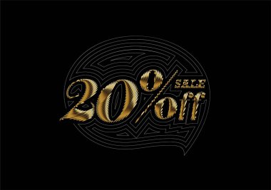 % 20 indirimli Altın İndirim Bayrağı. İndirimli fiyat etiketi. Vektör Modern Yapıştırma İllüstrasyonu.