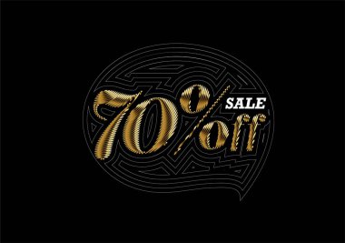 % 70 indirimli Altın İndirim Bayrağı. İndirimli fiyat etiketi. Vektör Modern Yapıştırma İllüstrasyonu.