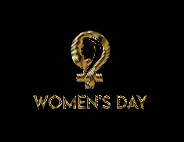 Arany Szín Happy Women Day Szöveg Női Arc Ikon Vector — Stock Vector