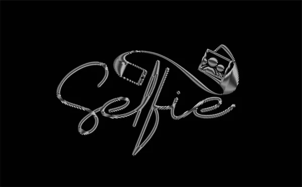 Selfie Point Calligraphic Flat Line Style Text Vector Illustration Design — 스톡 벡터