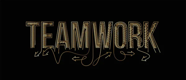 Teamwork Calligraphic Gold Color Line Art Text Banner Poster Vector — 스톡 벡터