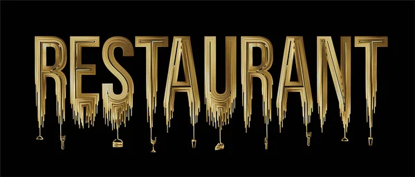 Restaurante Caligrafía Oro Texto Banner Cartel Vector Ilustración Diseño — Vector de stock