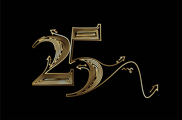 Célébration 25E Anniversaire Gold Vector Design — Image vectorielle