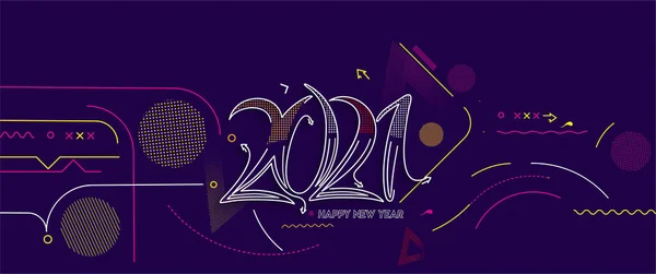 Abstracto Colorido Feliz Año Nuevo 2021 Texto Tipografía Pancarta Volante — Vector de stock