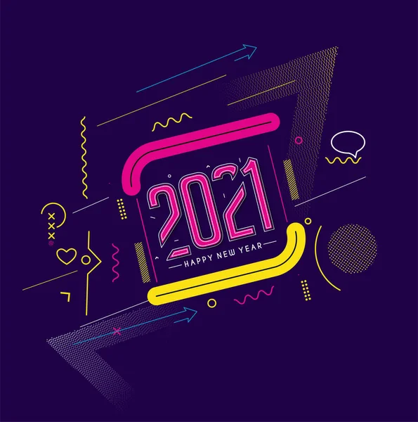 Colorful Happy New Year 2021 Text Typography Banner Poster Flyer — 스톡 벡터