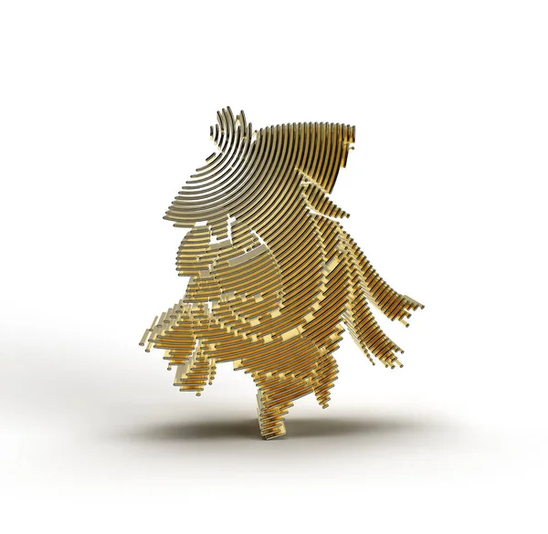 Hindugott Gold Farbe Render Line Art Ganesha Elefanten Illustration — Stockfoto
