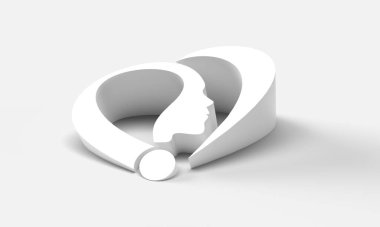 İnsan yüzü olan 3d Render Soru İşareti 3B Çizim Elementi.