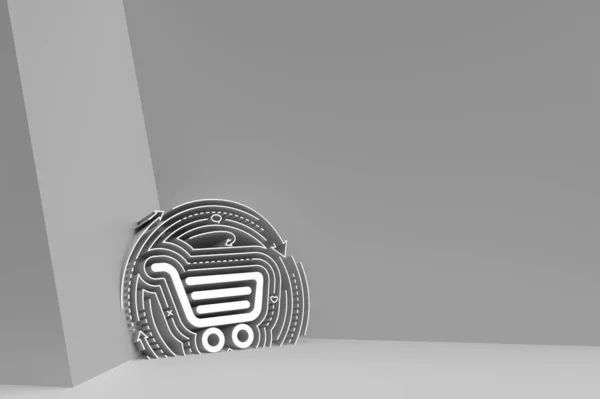 Render Shopping Cart Icon Line Flyer Плакат Иллюстрации Дизайн — стоковое фото