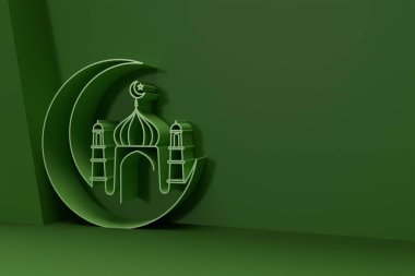 Bir Cami Tasarımı 'nın 3 boyutlu çizimi. Bayram Mübarek Kutlaması.