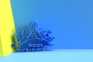 Mutlu Yıllar Candel kutlama broşürünün 3 boyutlu çizimi. 3B Resim Tasarımı.