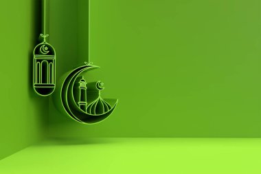 Bir Cami Tasarımı 'nın 3 boyutlu çizimi. Bayram Mübarek Kutlaması.