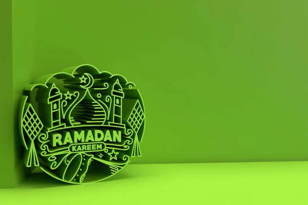 Illustration Une Mosquée Avec Texte Kareen Ramadan Célébration Aïd Moubarak — Photo