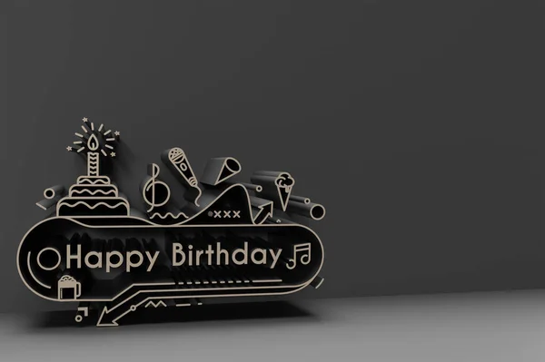 3D Happy Birthday Text Party Elements Background Flyer Poster 3D Design.