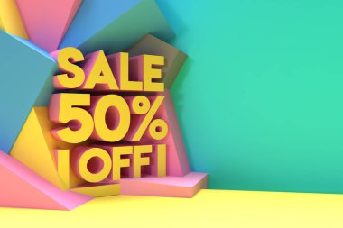 3D Yapılandırma Özeti% 50 İndirimli Bayrak 3D İllüstrasyon Tasarımı.