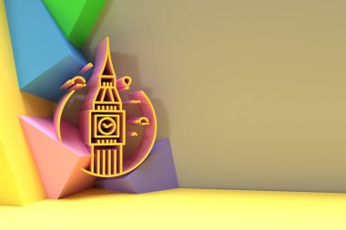 3D A Clock Tower, Big Ben London - 3D Render Design Flyer Poster illüstrasyonu